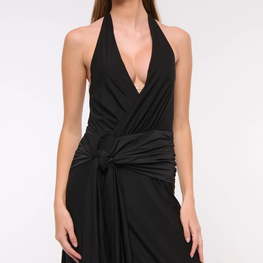 Abercrombie & Fitch Black Knot-Front Maxi Dress Halter NWT Sz M